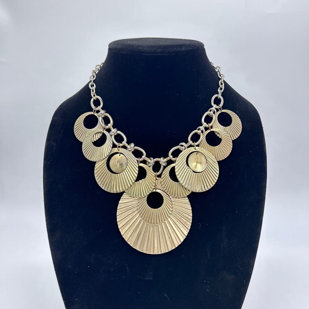 Vintage 70's Gold Tone Statement Necklace Large Circle Beads Disco Costume